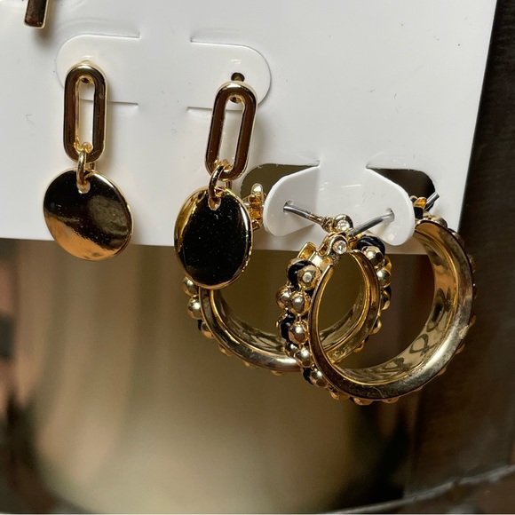 NINE WEST GOLD STUD HOOPS - Picture 2 of 6